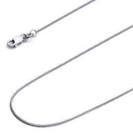 14k REAL White Gold Solid 1mm Braided Wheat Chain Necklace with Lobster Claw Clasp - 16"