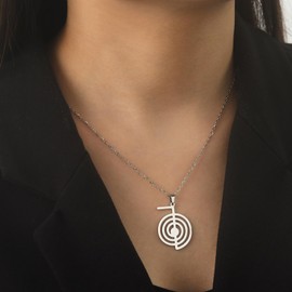 EUEAVAN Cho Ku Rei Reiki Symbol Necklace Cho Ku Rei Energy Symbol Amulet Healing Reiki Pendant for Women Sacred Geometry Necklace Yoga Power Spiral Meditation Jewelry, Stainless Steel, No Gemstone