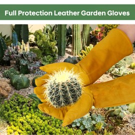 Kshineni Garden Gloves, Thorn Proof Rose Pruning Gardening Gloves for Men & Women, Long Leather Glove for Weeding, Planting, Digging, Medium Size