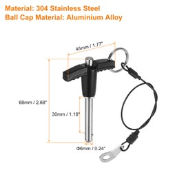 sourcing map 4Pcs T Handle Lock Pins, 6mm x 30mm Usage Length Stainless Steel Push-Button Quick Release Pin