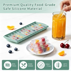 Bandeja para cubitos de hielo, de silicona de fácil liberación, con tapa, congelador, apilable, para deportes y botellas de agua, sin BPA