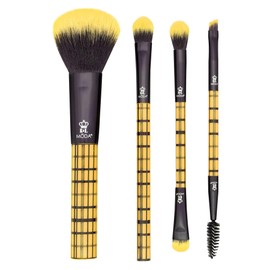 MODA Plaid Yellow Face Kit – 4pc Makeup Brush Set with Stylish Plaid Handles – Vegan, Cruelty-Free