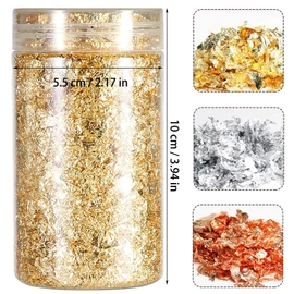 Metallic Flakes Gold Foil Flakes Silver Foil Flakes Rose Gold Metallic Leaf Foil Gold Foil Paper Metal Imitation Foil Flakes for Resin Art Nail Decorations Handicraft Decorations (Gold/Silver/Rose