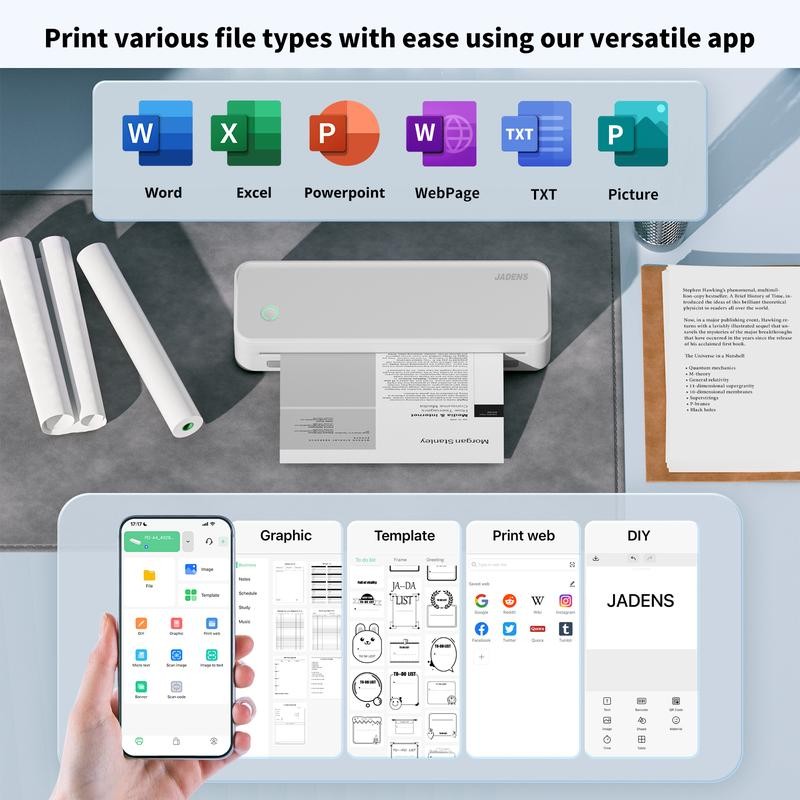 JADENS Portable Printers Wireless for Travel, Support 8.5" X 11"