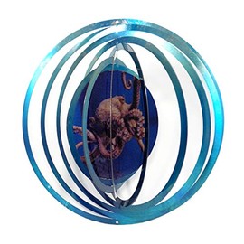 WorldaWhirl Whirligig 3D Wind Spinner Octopus Ocean Kinetic Twister Home Decor Stainless Steel (12 Inch)