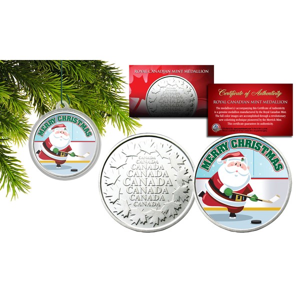 Merry Christmas Santa Playing Hockey RCM Medallion Canada Coin Xmas Tree Capsule