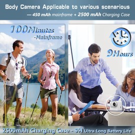 Muayb Mini Body Camera 1080P, Wearable Body Cam with 180° Rotatable Clip and Magnetic Lanyard, 2500mAh Charging Case, 64GB IPX7 Waterproof Small Body Camera for Pets, Swimming, Travel, Work (White)