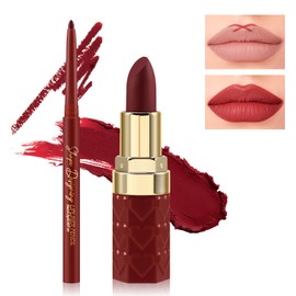 Boobeen 2Pcs Lip Liner und Lippenstift Makeup Set, Lip Crayon Pencil Velvety Nude Lipliner Lip Gloss Make Up Geschenk Sets für Frauen, Ultra-Long-Lasting Matte aber nicht trocken