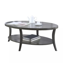 Roundhill Furniture Perth Contemporary Oval Shelf Coffee Table, Gray
