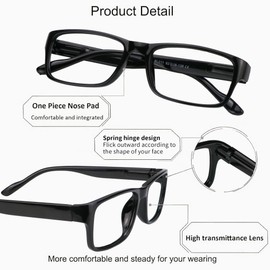 YEIN Blue Light Blocking Reading Glasses,4 Pack Men’s and Women’s Rectangular Black Frame（Black，+1.75 Magnification）