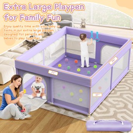 Abdtech Baby Playpen with Mat 79x71Inch: Extra Large Play Pens for Babies and Toddlers Indoor Safety Baby Fence with Soft Breathable Mesh - All-Wrapped Sponge Sturdy Play Yard with Handle & Bag Purple