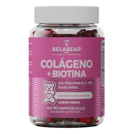 Solanum Belabear Colágeno + Biotina con Vitaminas A, C, D3 y Ácido Fólico – 60 gomitas sabor fresa.