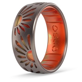 Enso Rings Etched Classic Silicone Rings - Comfortable and Flexible Design - 8mm Wide, 2.16 Thick - Sunshine - Wild Rose/Sunburst - Size 14