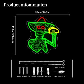 Ebdobgbs Skull Neon Sign Skeleton Taco Led Neon Lights Neon Signs for Wall Decor Light Up Sign for Birthday Party Club Gift
