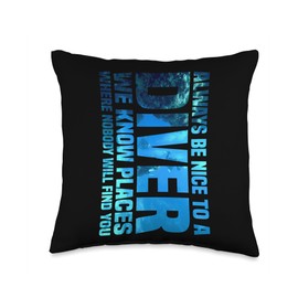Divers Scuba Diving Mask Snorkel Fins for Men And Women Tee Throw Pillow