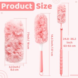 GQIRIL 360° Dusters Refills for Cleaning - 80 Count Disposable Feather Duster Kit with 2 Handles, Multi-Surface Microfiber Feather Dusting Cleaner for Furniture Blinds Windows Ceiling Fans (Pink)