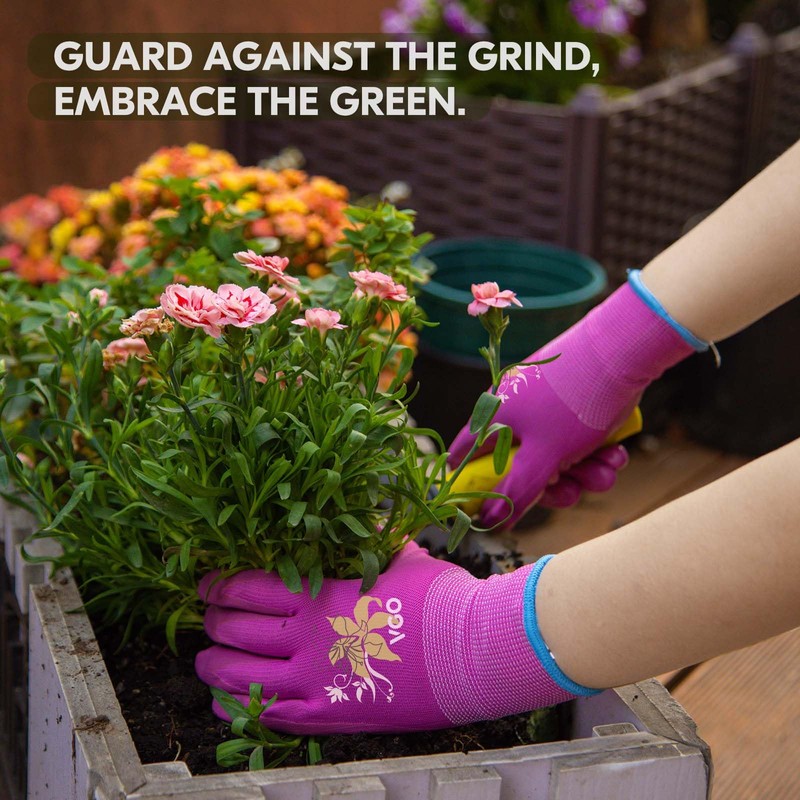 VGO 3 Pairs Women’s Gardening Gloves - Non-Slip Nitrile Coated,