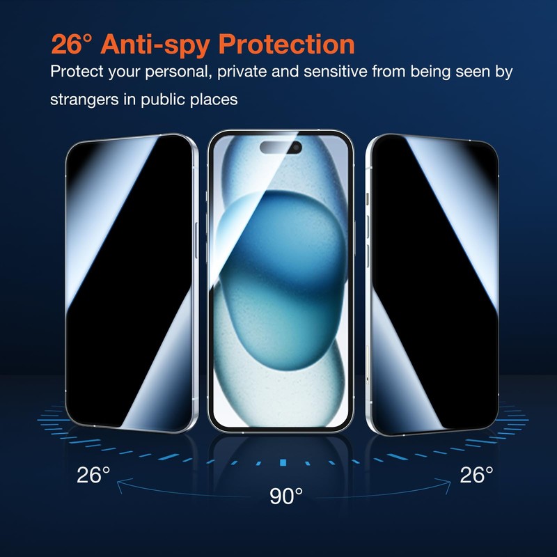 KUZOOM 2 Pack Privacy Screen Protector for iPhone 15, 9H+