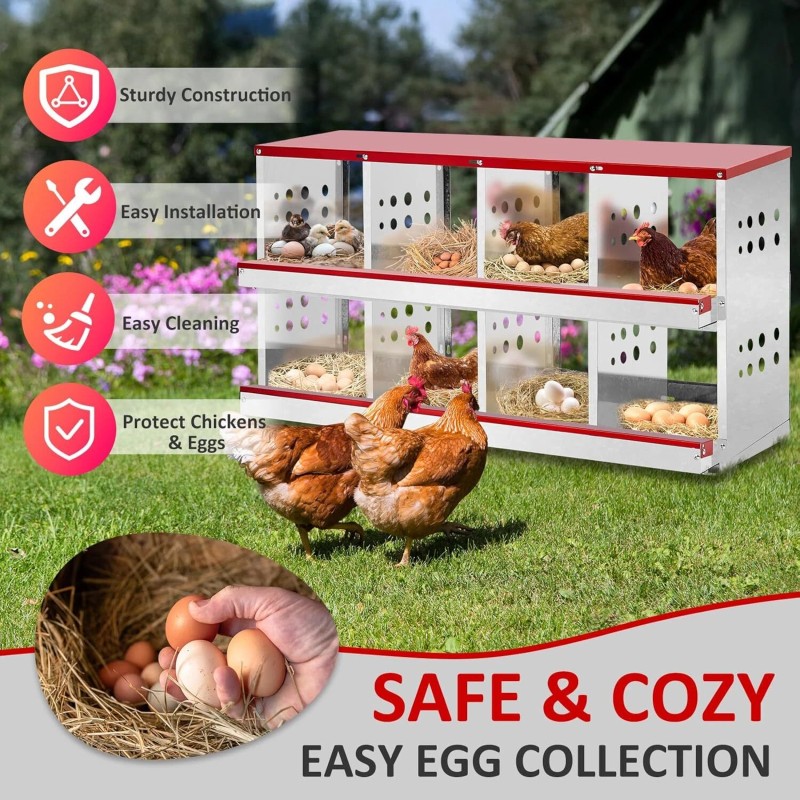 8 Compartment Chicken Metal Nesting Box, 8 Room Wall Mountable