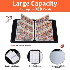 Zettokete 9 Pocket Football Card Binder,50 Double-Sided Pages for 900 Slots for Sports Cards,Collectible Trading Card Protective Album