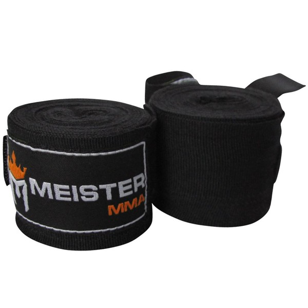 Meister MMA Adult 180" Semi-Elastic Hand Wraps for MMA & Boxing (Pair) - Black