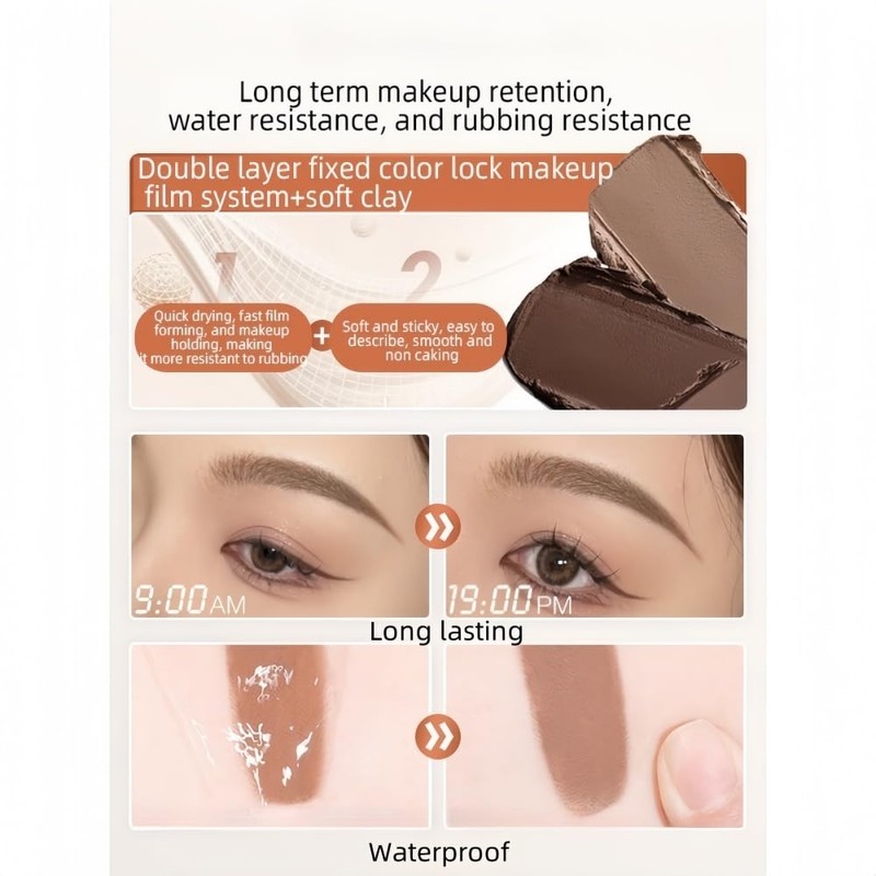 3 in 1 Waterproof Eyebrow Pomade with Brush,Beginner-friendly, Long Lasting,