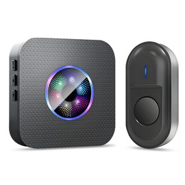 Wireless Doorbell Set, 300 m Range, IP55 Outdoor Waterproof Front Door Bell with 1 Plug-In Receiver, 55 Melodies, 5 Volume Levels, RGB Light