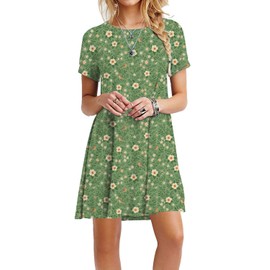 TOPONSKY Summer Plain Tshirt Dress Simple Loose Casual Camellia Green,XL