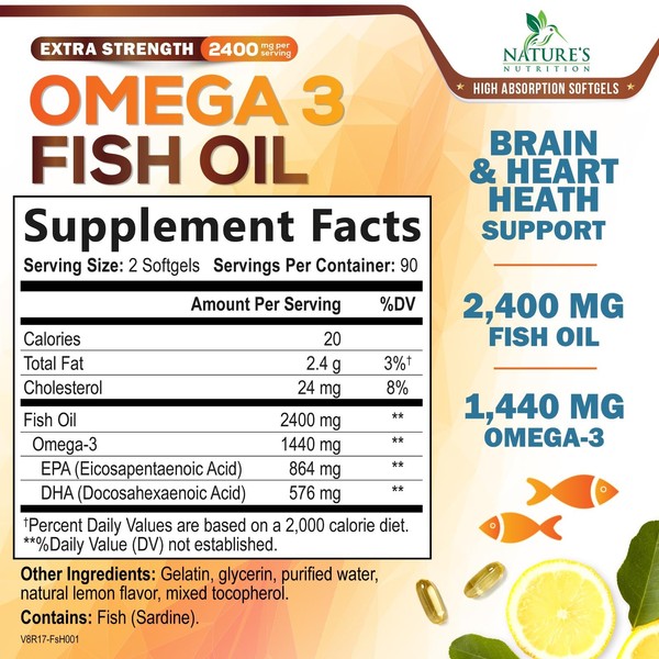 Nature's Nutrition Triple Strength Omega 3 Fish Oil 2400 mg