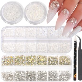 Flatback Nail Rhinestones and Flat back Pearls Nail Charms for Acrylics Nails Crystals Half Rounds Nail Gems Rhinestones Nail Jewels Gems and Charms for DIY Nail Art Decor Kits 4 Boxes