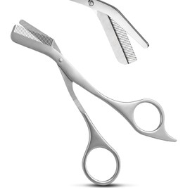 Rainblo Eyebrow Scissors 5mm Extension Eyebrow Comb Integrated Stainless Steel Eyebrow Cutting Professional for Beginners Men Women Safety Design with Comb