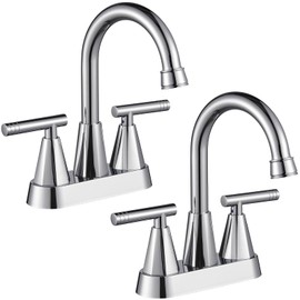 Cobbe Bathroom Faucets for Sink 3 Hole, 4 Inch with Pop Up Drain and 2 Supply Hoses, 2 Handle Centerset Bathroom Faucet for Sink Vanity, Chrome, 2 Pack