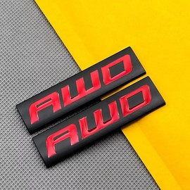 2pcs Metal AWD Emblem All Wheel Drive Badge Car Trunk Lid Sport Decal (Black Red)