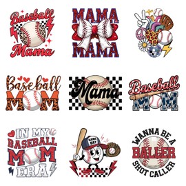 9Pcs Baseball Mom Iron on Decals for Clothing DIY Heat Transfer Vinyl Stickers for T-Shirt Jeans Pillow Cover Craft Appliques Decor