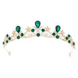 Gold Green Princess Tiara for Women Small Bride Crown for Wedding Birthday