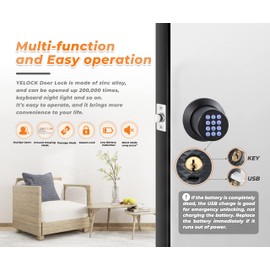 Keypad Door Knob Lock, Keyless Entry Door Lock with Anti-Slip Handle, Auto Lock, Electronic Black Door Knob, Easy Installation for Home, Office, Hotel and Garage