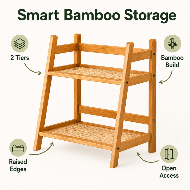 Bamboo Countertop Organizer for Coffee & Kitchen Storage - 2-Tier