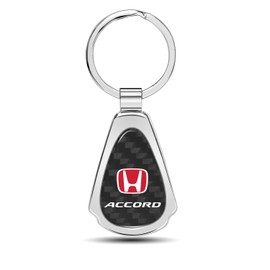 iPick Image Compatible with Honda Red Logo Accord Real Black Carbon Fiber Chrome Metal Teardrop Key Chain