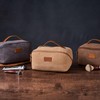 PAHVRION Canvas Toiletry Bag for Women with Genuine Leather Handle,Travel