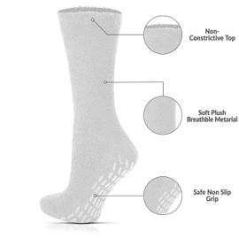 Debra Weitzner Non-slip Hospital Socks Slipper Socks Fluffy Socks For Women Men 3 Pairs White