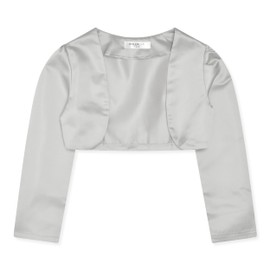 Bolerose Girls Satin Long Sleeve Bolero Childrens Kids Shrug (Silver, 11-12 Years)