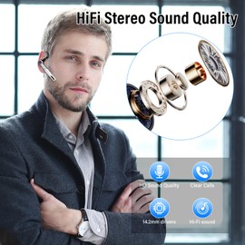 Bluetooth Headset, Wireless Headset with ENC Mic, 60H Talking Time Single-Ear Bluetooth Earpiece V5.3 with 400mAh Charging Case, IP7 Waterproof Hand-Free Headphones for iOS Android Cell Phones White