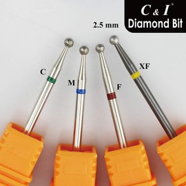 C & I Diamond Nail Drill Bit, Ball Shape Head E-File, Professional Cuticle Clean Drill Bit, Improved Diamond Powder plus Tungsten Carbide Shank 3/32” (2.35 mm) (2.5 mm, Extra Fine -XF)