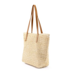 Faletony Straw Beach Bag Braided Bag Straw Bag Large Shoulder Bag Summer Shopper Handbag Shopping Bag Basket Bag for Beach Travel Shopping, Style 2-Beige