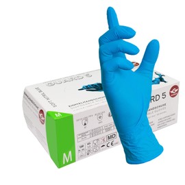 GUARD 5 - Pack of 100 - Blue Nitrile Disposable Gloves (Size 8/M) in Dispenser Box - Disposable Gloves, Examination Gloves, Nitrile Gloves, Powder-Free, Latex Free