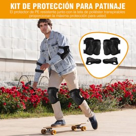 MUÜNSOY Juego De Rodilleras, Coderas, Muñequeras 6 Pzs, Paquete De Protectores Para Patineta, Ciclismo, Patinaje, Deportes al Aire Libre, Protecciones De Patinar Rodilleras Para Adultos y Niños, Negro