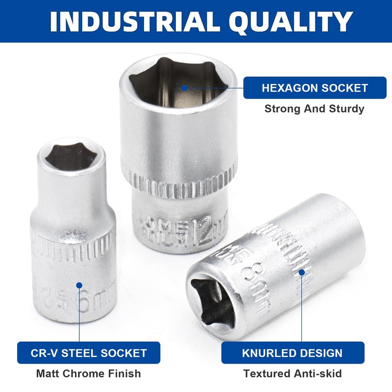 DAKCOS 13PCS Hex Socket Set, 1/4" Drive Metric Socket Set,