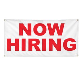 Vinyl Banner Multiple Sizes Now Hiring White Red Business Outdoor Weatherproof Industrial Yard Signs 10 Grommets 60x144Inches