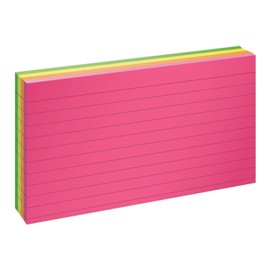 Oxford Neon Index Cards, 3" x 5", Ruled, Assorted Colors, 100 Per Pack (40279)
