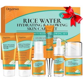 Skin Care Set,6Pcs Women Teen Glass Skincare w/Korean Rice Extract,Hydrate Glow Repair Anti-Aging Facial Routine Kit Self Care Gifts for Women Mom Wife Teenage Girl Christmas Gifts Stocking Stuffers